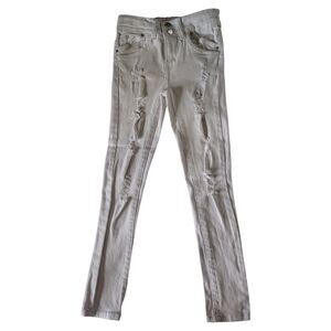 Cutie Patootie White Distressed Grunge Stretch Skinny Denim Jeans Size 10 Youth